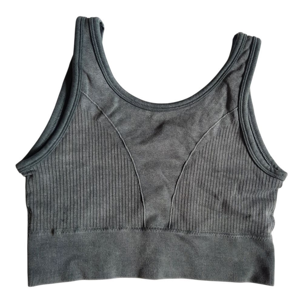 Morera Green Ribbed Seamless Sports Bra with Racerback Design